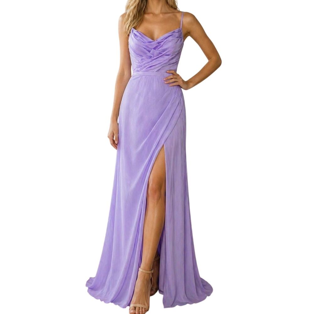 NWT Wear Your Love Purple Prom Dress Size 10 Full Corset Evening Gown Front Slit
